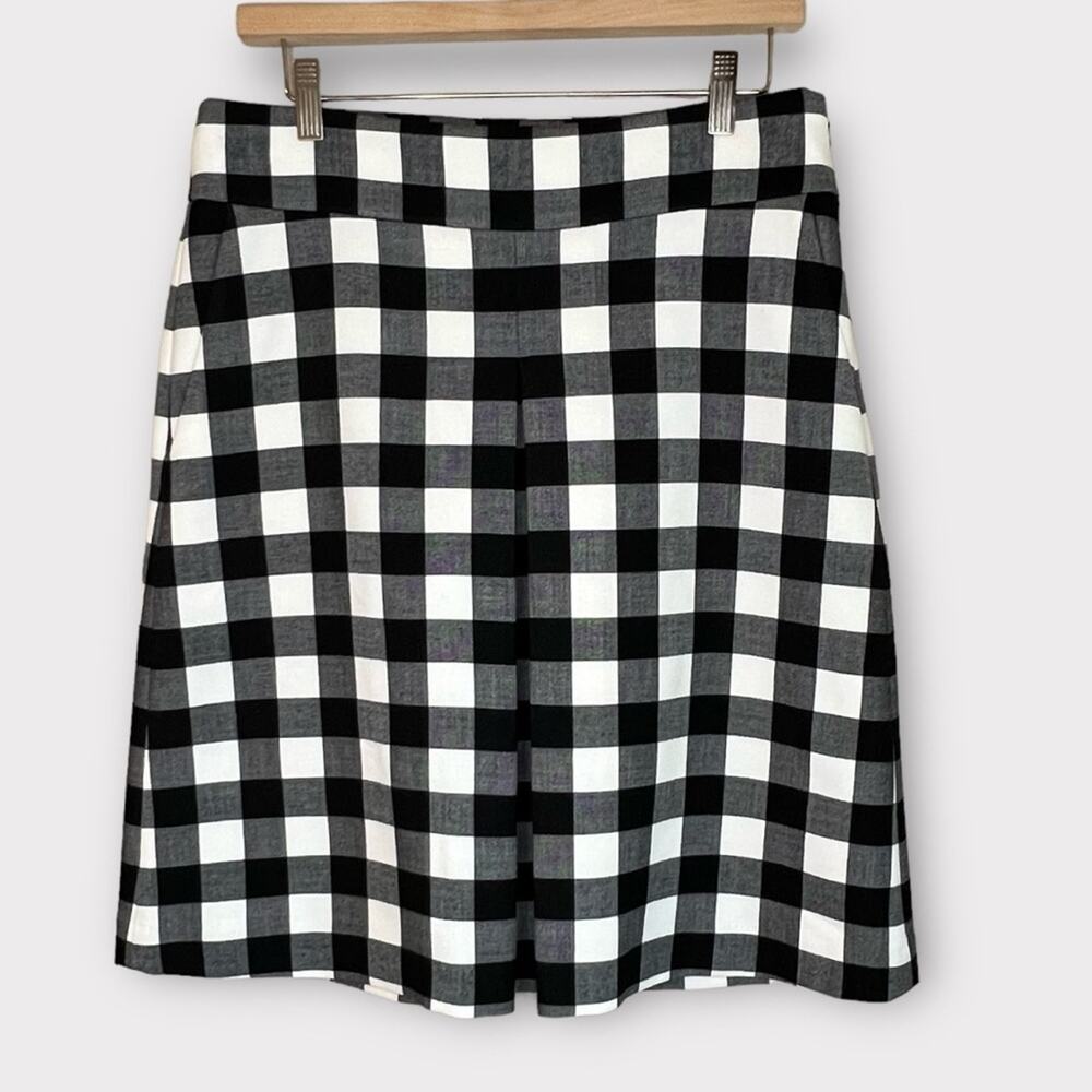 1901 Midi Skirt Womens Size 10 Black Ivory Check A-Line Career Capsule Academia - Picture 2 of 10